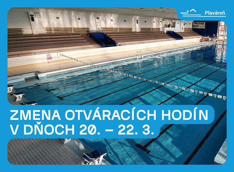 Zmena otváracích hodín plavárne a sauny (20. – 22. marca 2026)